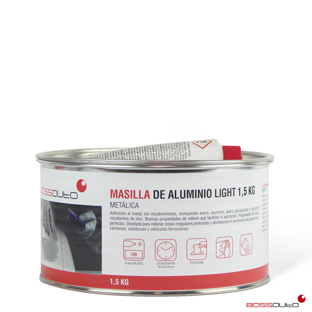 BOSSAUTO LICHTGEWICHT ALUMINIUM PLAMUUR, 1.5 KG, INCL VERHARDER.